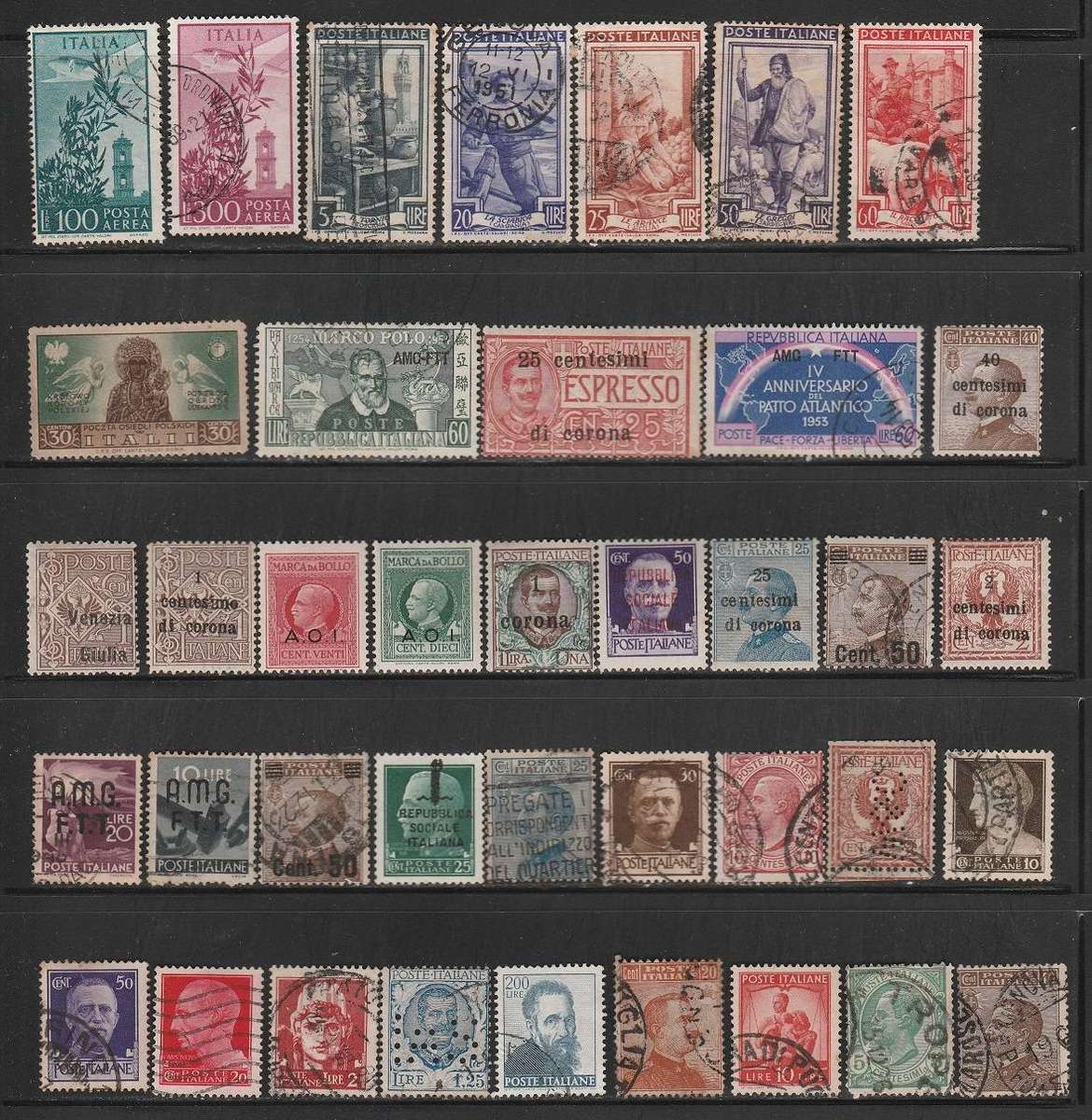 Italy good page lot of used stamps as scan includes good overprints