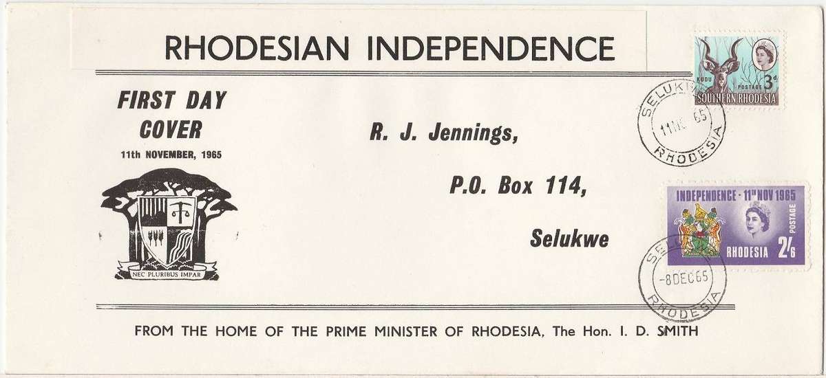 Rhodesia Home made cover Rhodesian Independence Postmarked Selukwe 11th November and 8th December as