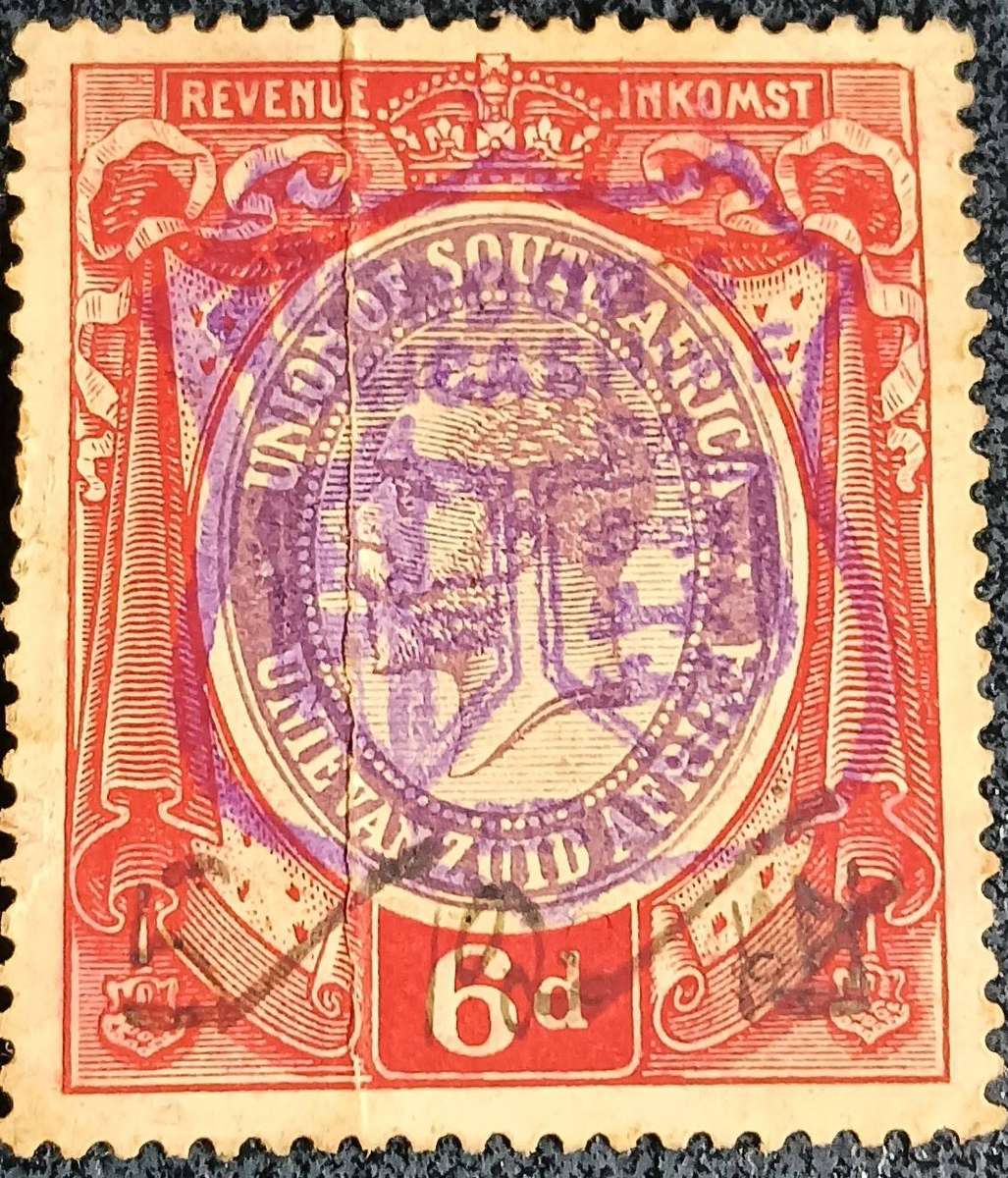 Union of South Africa 1910-1936 - Revenue - 6d - used - red purple