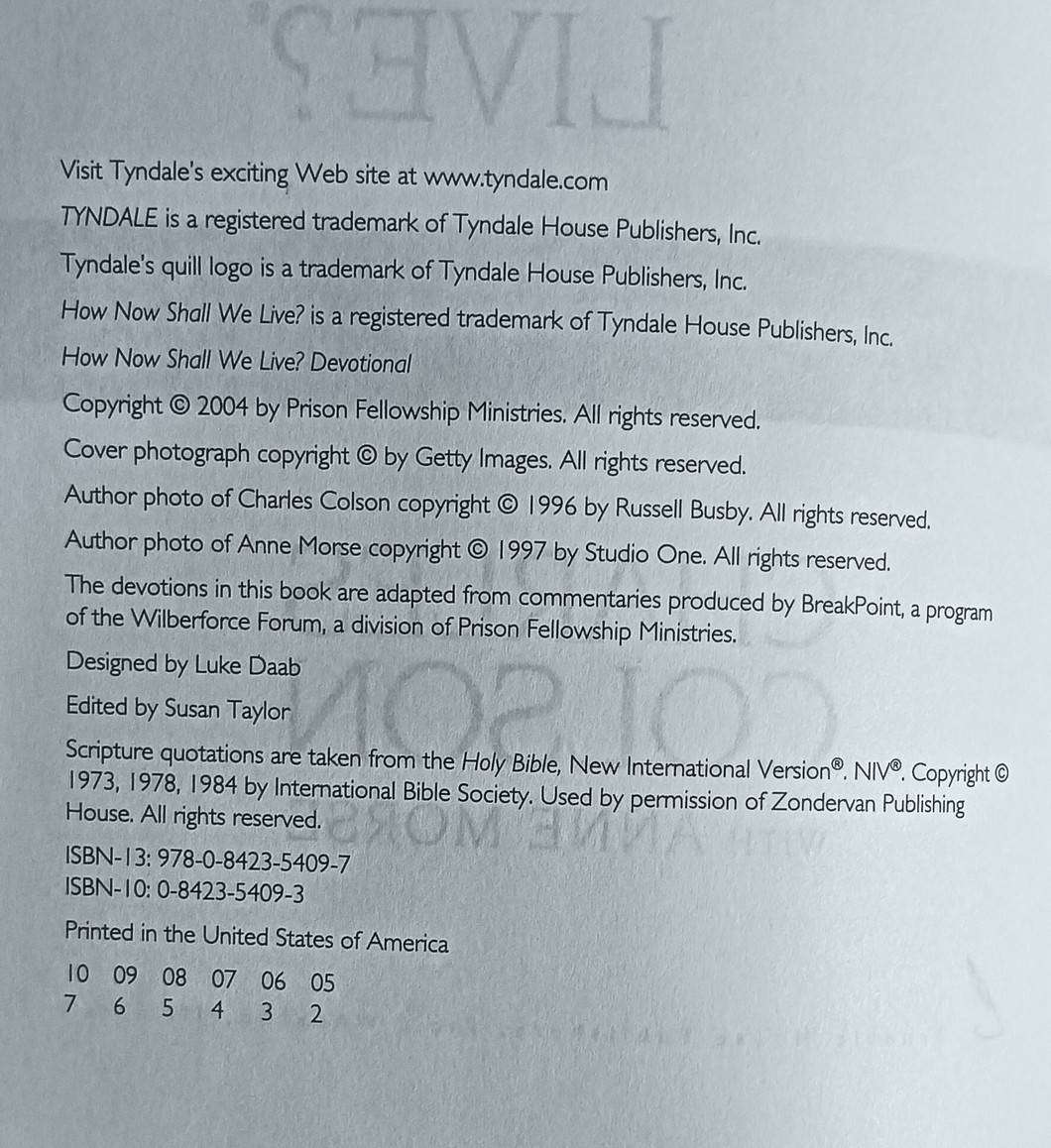 How Now Shall we Live - Devotional - Charles Colson with Anne Morse - Softcover -731 pages