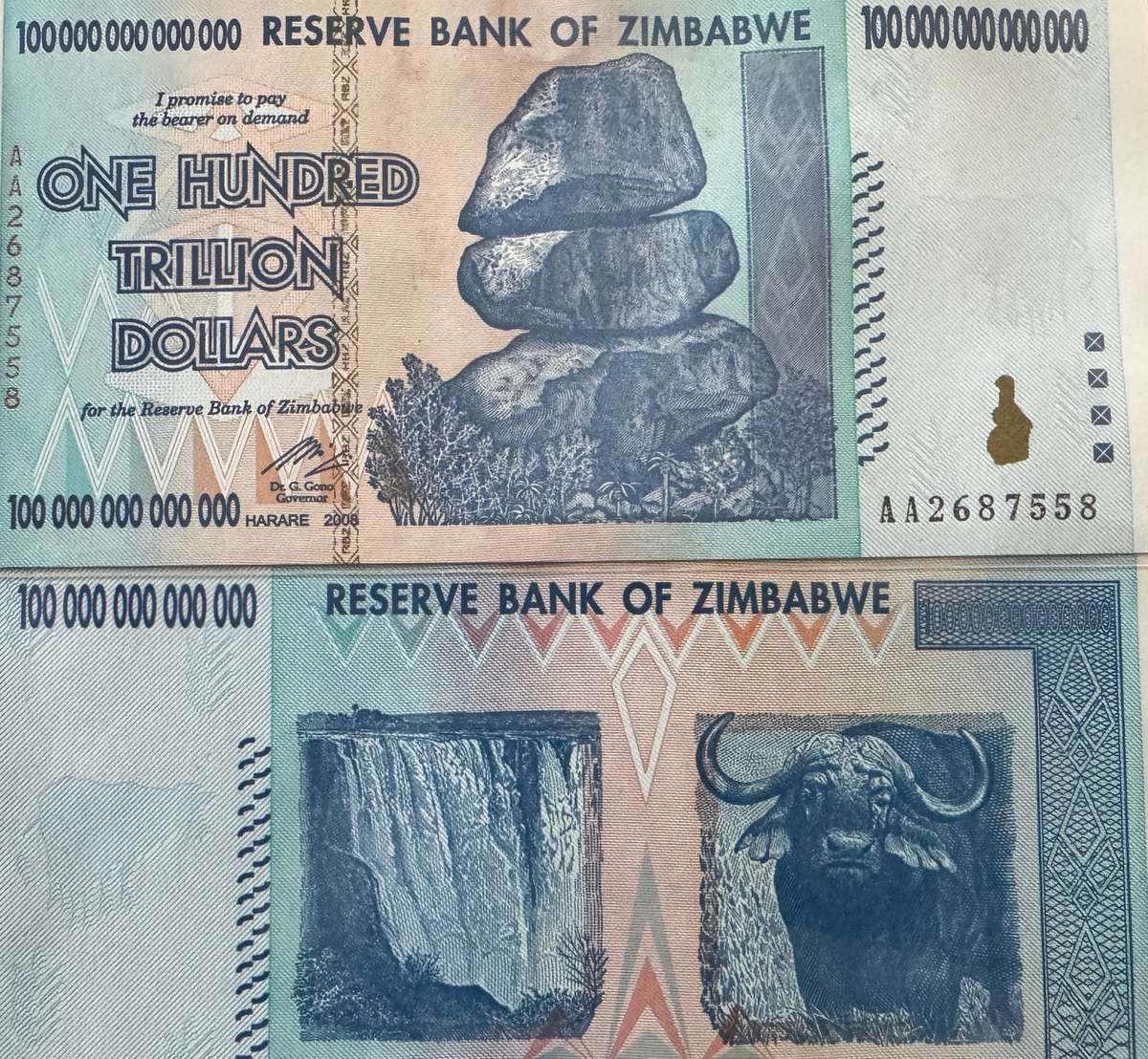 100 trillion zimbabwe banknote UNC