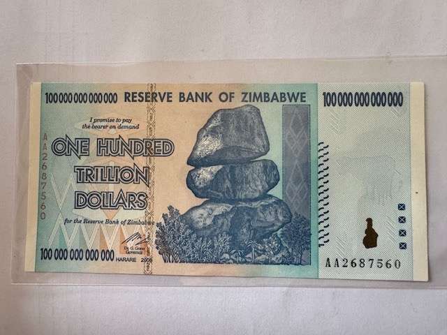 Authentic One Hundred Trillion dollar bill Zimbabwe