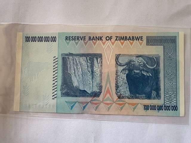 100 trillion zimbabwe banknote UNC