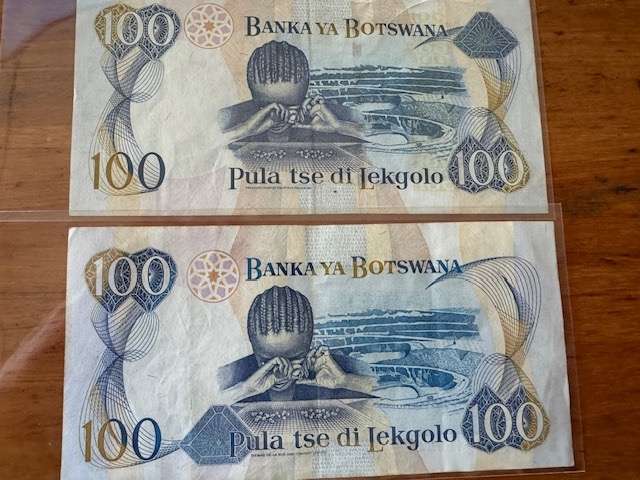100 Pula Notes Botswana X 2