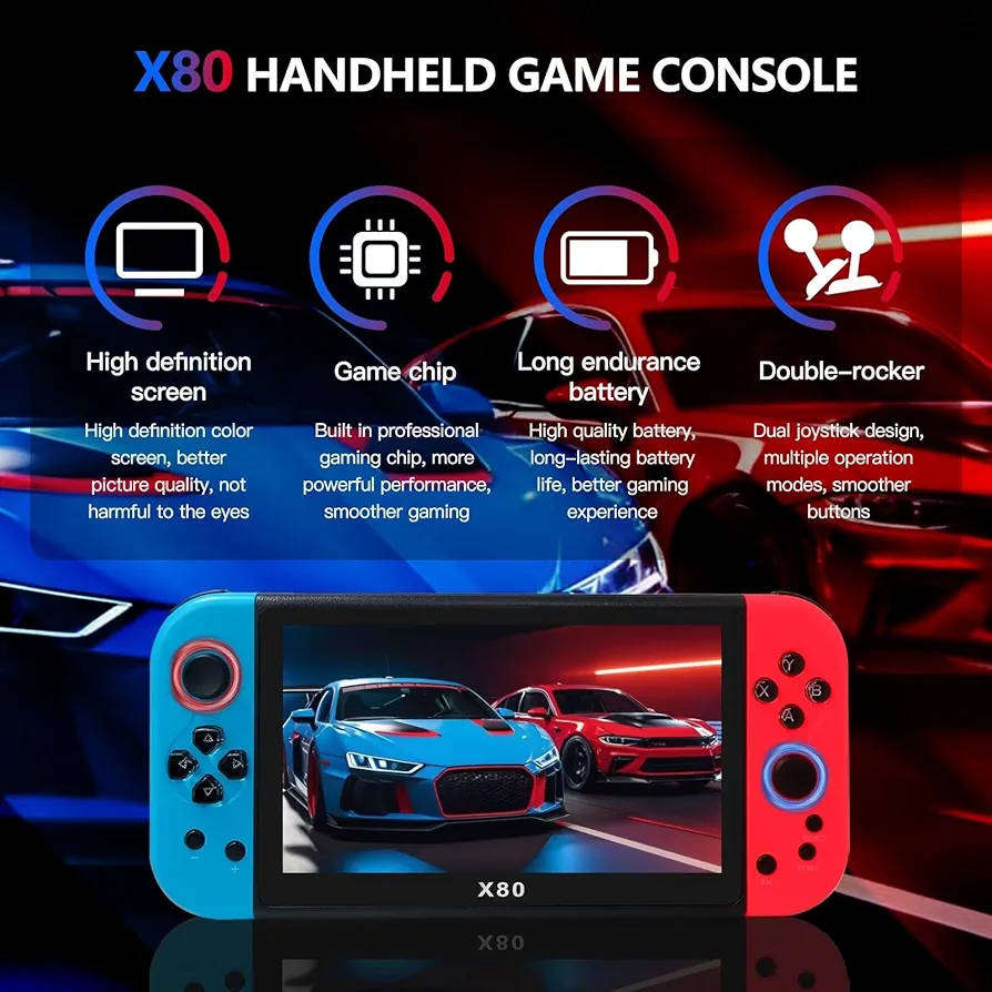 X80 7.0 inch HD Screen Handheld Game Console 20000 Games Video Game Console