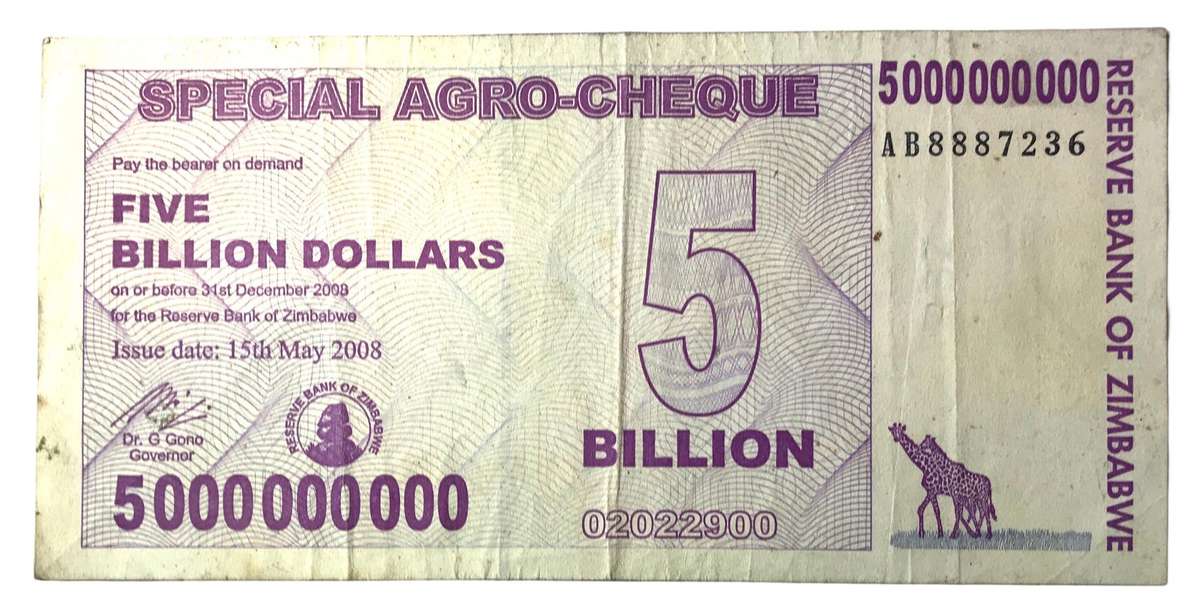 2008 ZIMBABWE 5 BILLION DOLLAR BANK NOTE