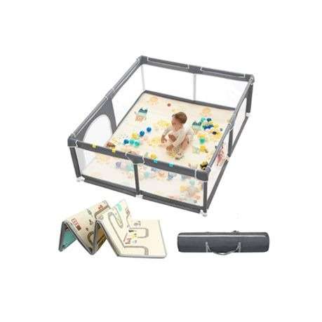 Baby Playpen with Mat Fence Indoor & Outdoor Kids Activity Play Centre - Grey