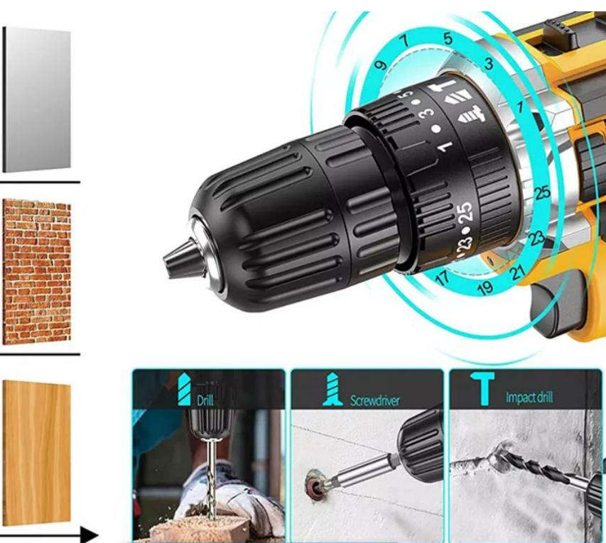 Rechargeable 36V Hammer Drill With Screwdriver Set