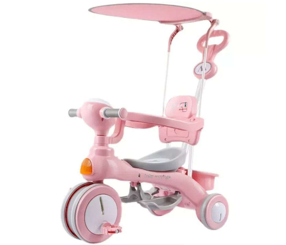 Kids Tricycle Stroller With Lights/Music And Canopy - Pink