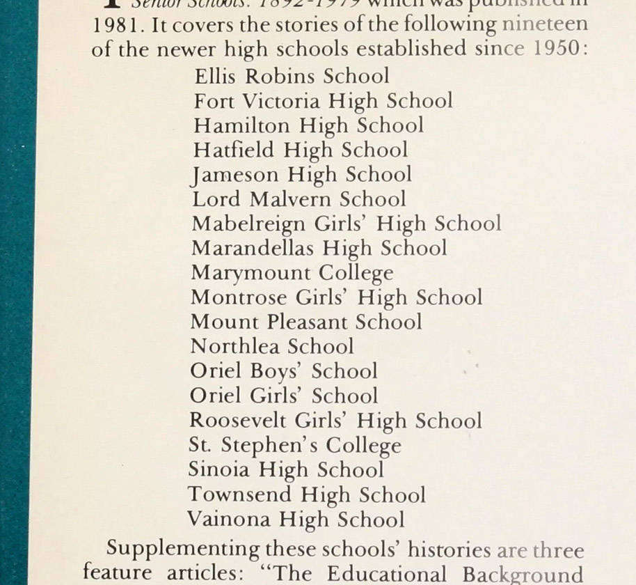 More Rhodesian Senior Schools - Part Two 1950 - 1982 Rhodesiana Rhodesia