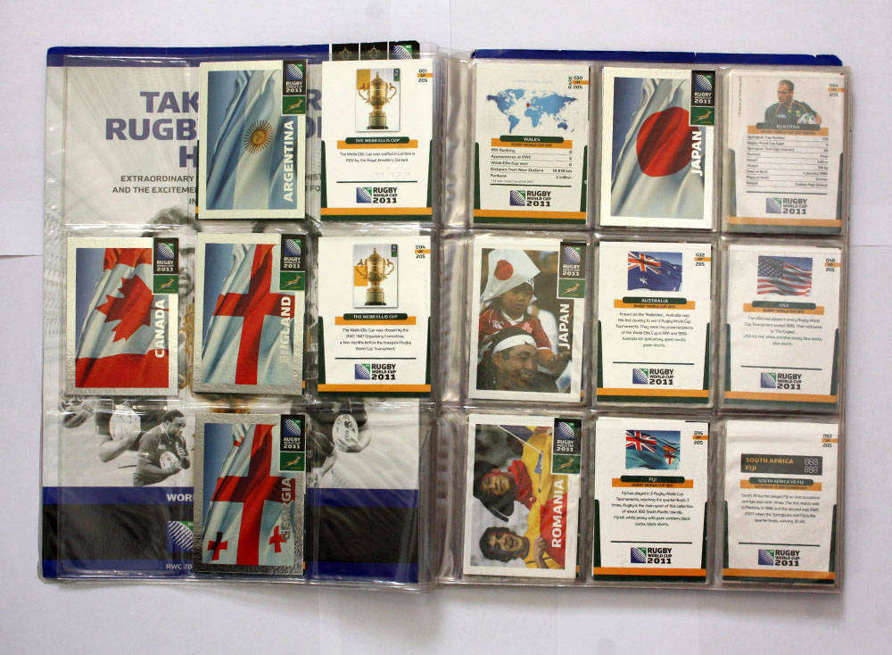 Rugby World Cup Collection album with approx 98 cards