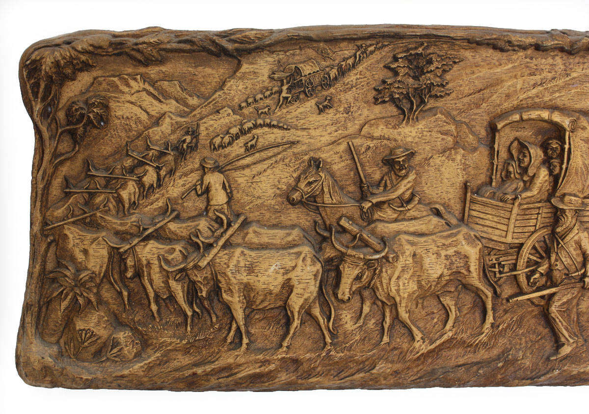 Groot Trek - Vintage Syroco wood plaque commemorating the Groot Trek Eeufees (Centenary) of 1938.
