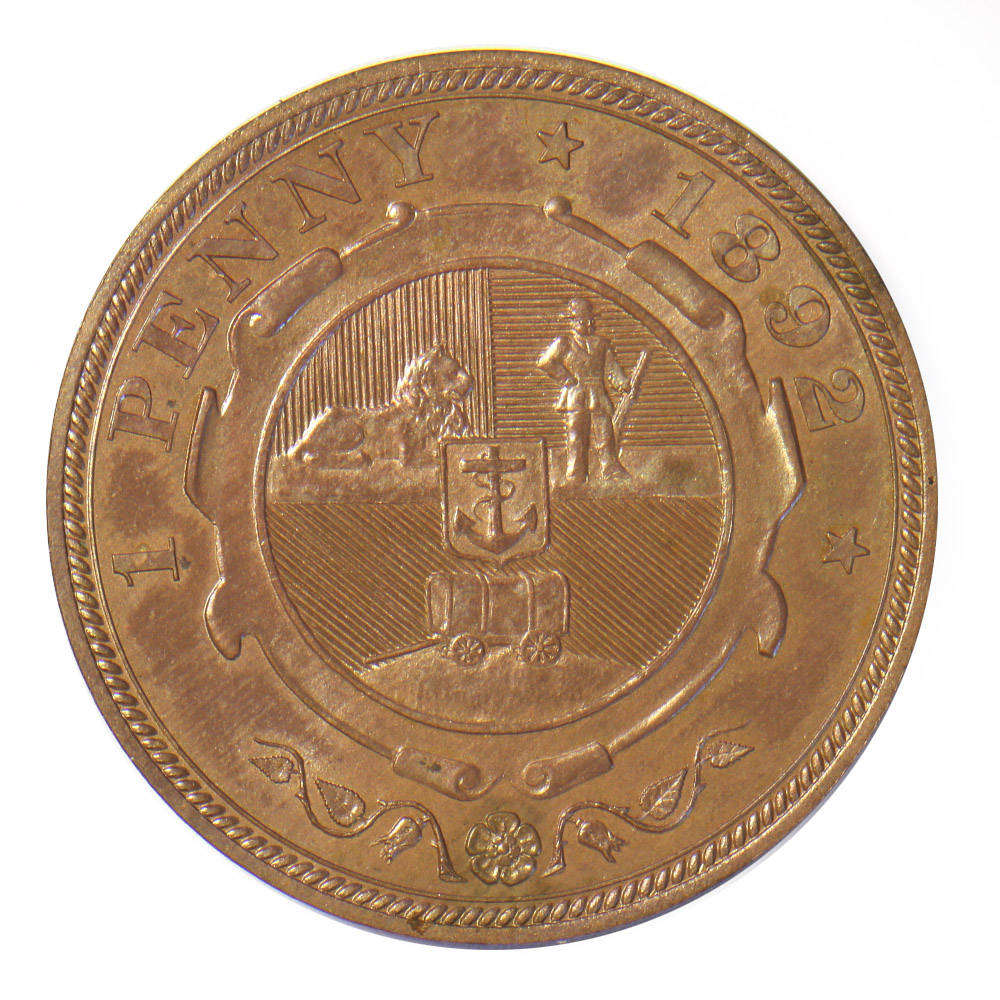 1892 ZAR Penny UNC details - cleaned