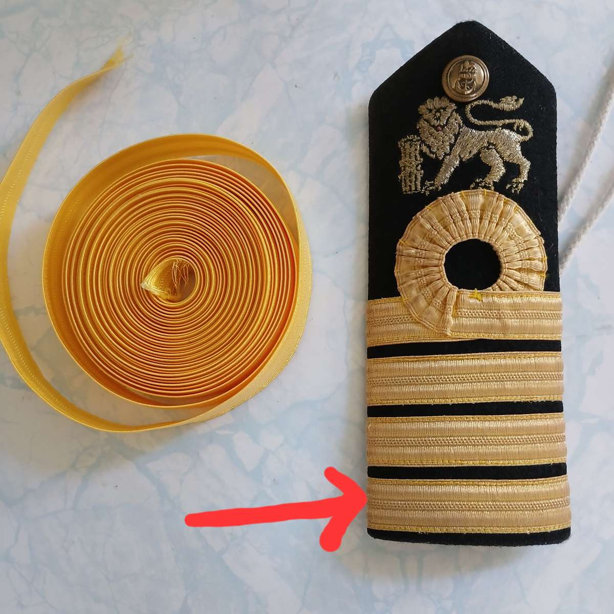 SA Navy Gold Ribbon for Rank Shoulder Boards