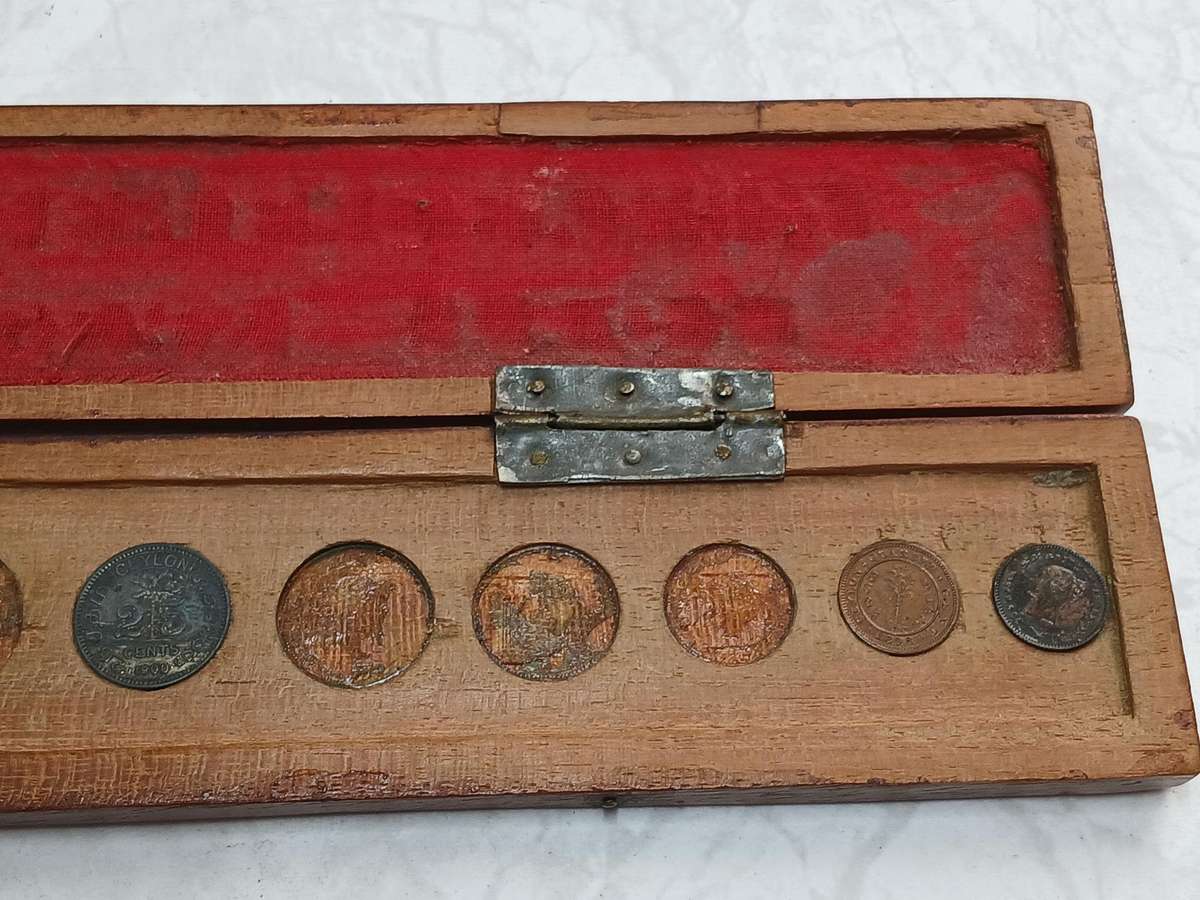 Boer War POW Handcraft - Box with Coins - Ceylon