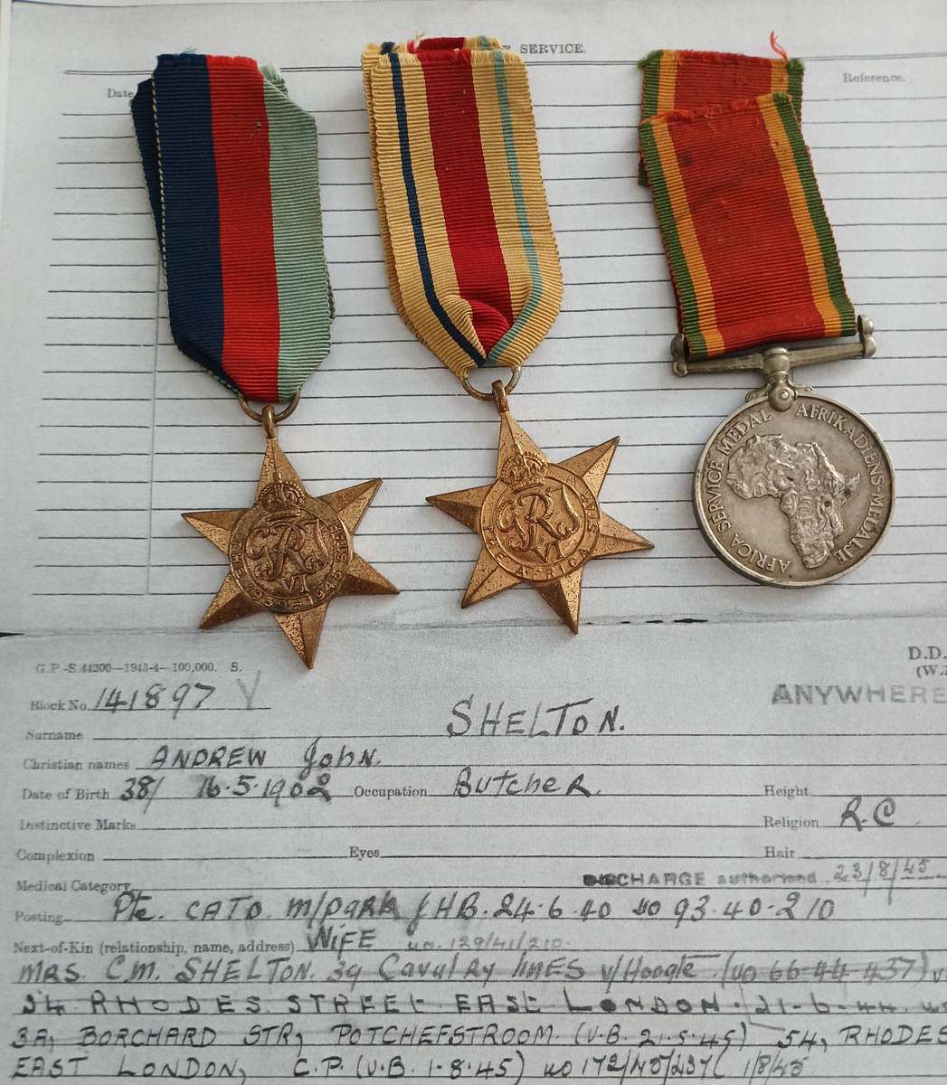 WW2 SA Group of 3 Medals + Service Record