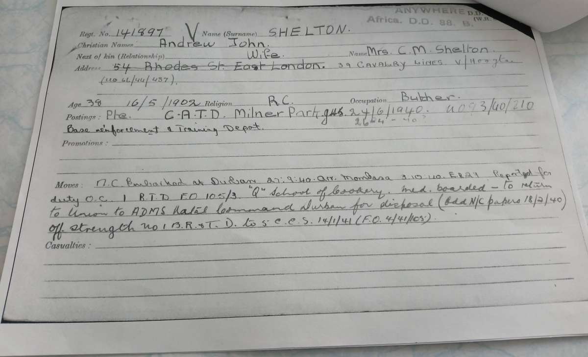 WW2 SA Group of 3 Medals + Service Record