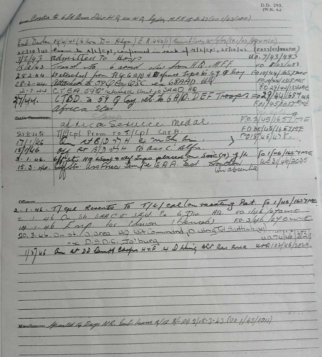 WW2 SA 1939-45 Star with Service Record