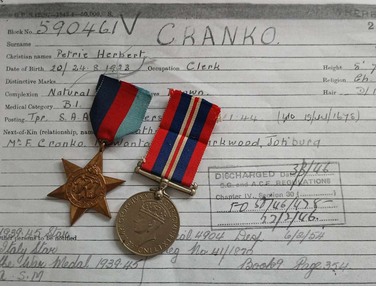 WW2 SA 1939-45 Star / War Medal with Service Record