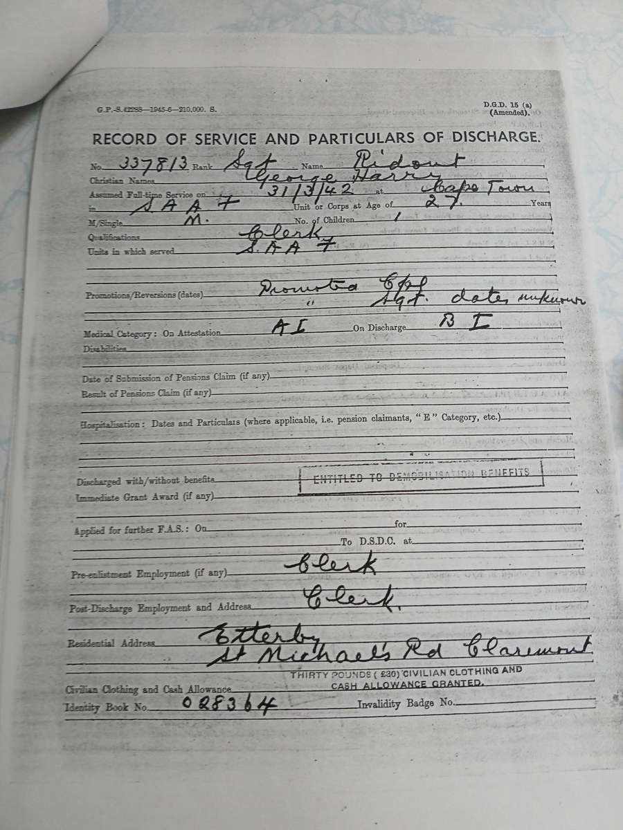 WW2 SA Defence Medal / War Medal & A.S.M. with Service Record - SAAF