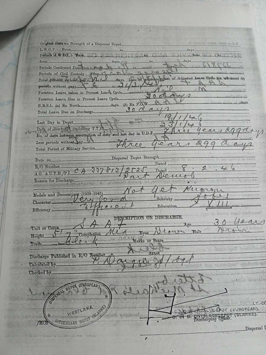 WW2 SA Defence Medal / War Medal & A.S.M. with Service Record - SAAF