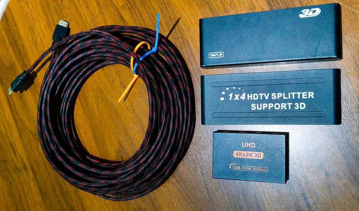 LOT OF 3 HDMI SPLITTER + 10M HDMI TO HDMI CABLE.