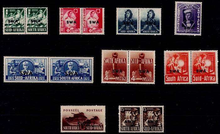 SWA 1941-43 Large War ovprtd set incl 1s3d in pairs /singles VF UM