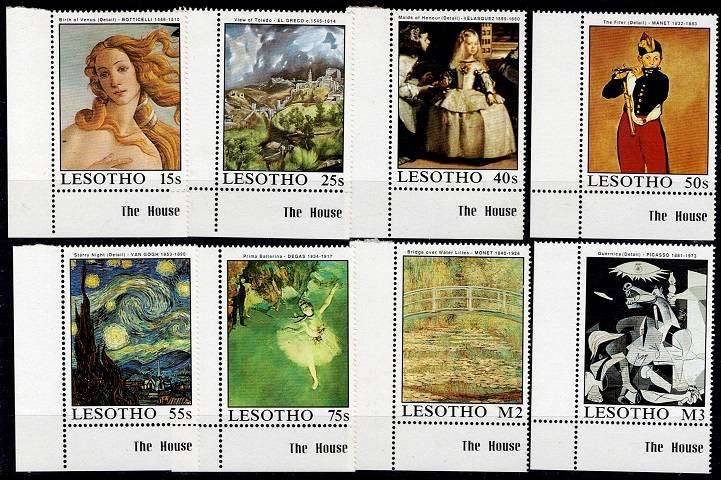 Lesotho 1988 Famous Paintings set in SW corner singles, VF UM