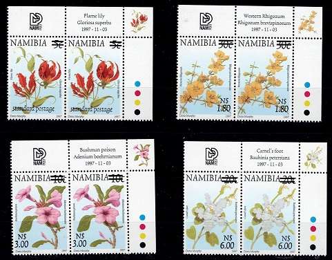 Namibia 2000 Defin Flowers overprinted set in NE cnr pairs, VF UM