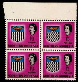 N.Rhodesia 1963 QEII Definitive 1s3d Top marginal Blk of 4, VF UM