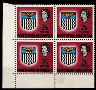 N. Rhodesia 1963 QEII Defin 2s6d in SW Cnr Blk of 4, VF UM