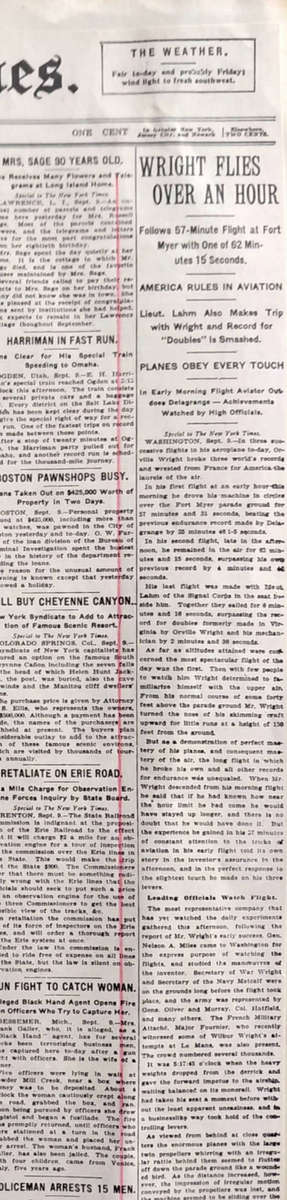 1908 New York Times Wright Brothers 1st Flight