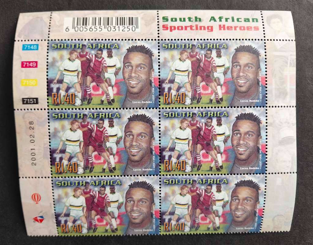 2001 SA sporting Heroes set plus 2x control Blocks of 6 MNH