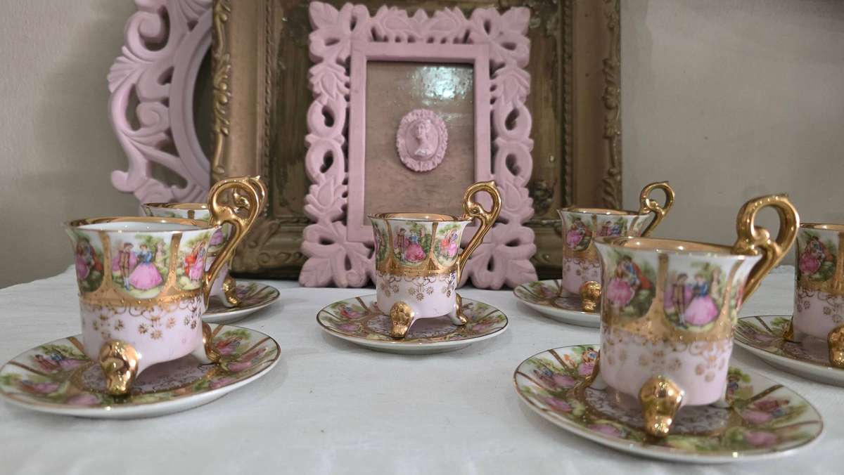 Rococo style vintage porcelain tea set.