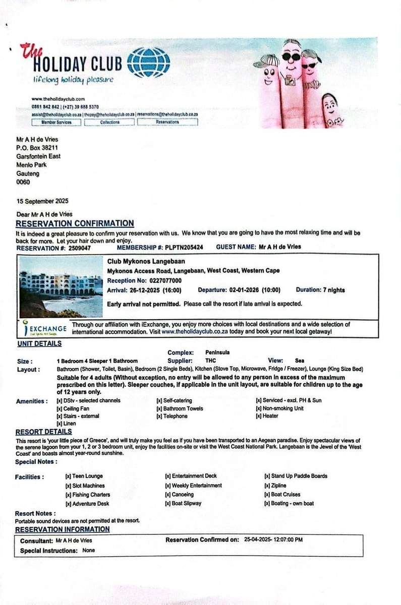 Club Mykonos Langebaan, West Coast, Western Cape 26/12/2025 - 02/01/2026