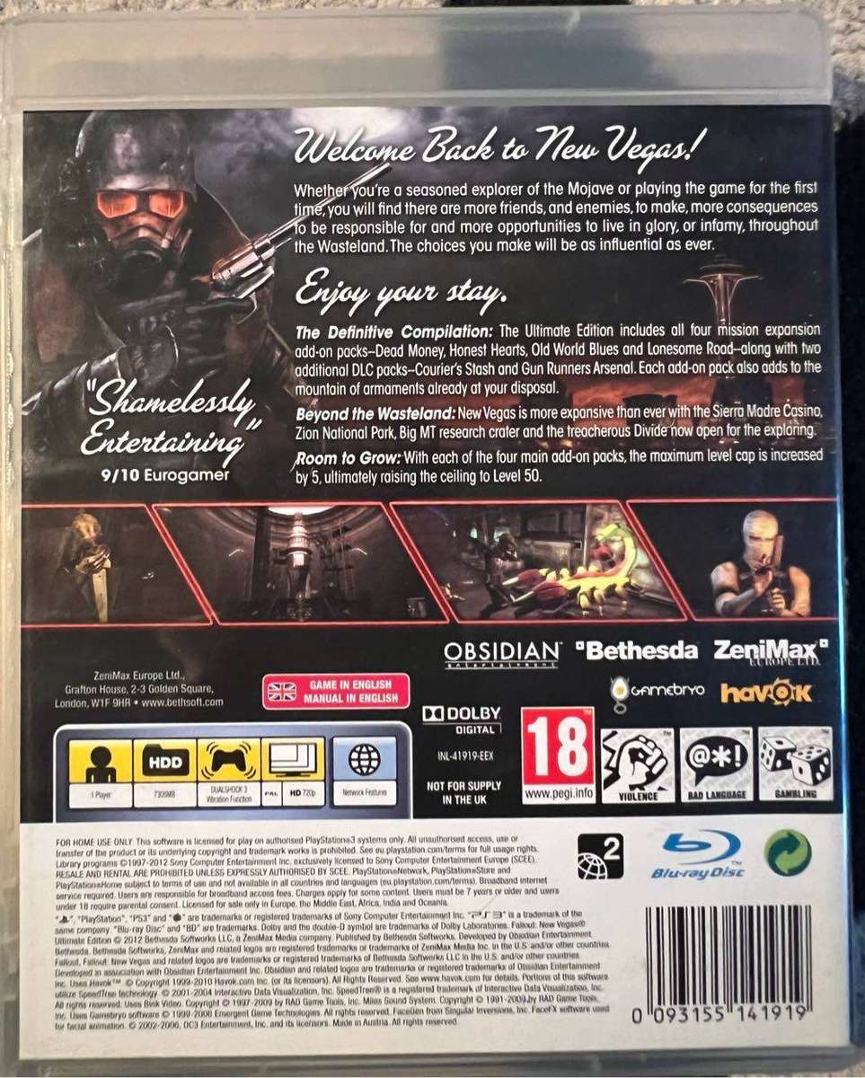 Fallout New Vegas Ultimate Edition  PS3 No manual