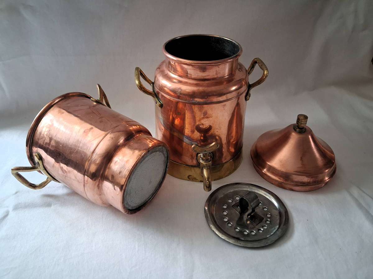 Vintage Copper & Brass Coffee Percolator + Large HandHammered Copper Coffee Pot (Made in Turkey)
