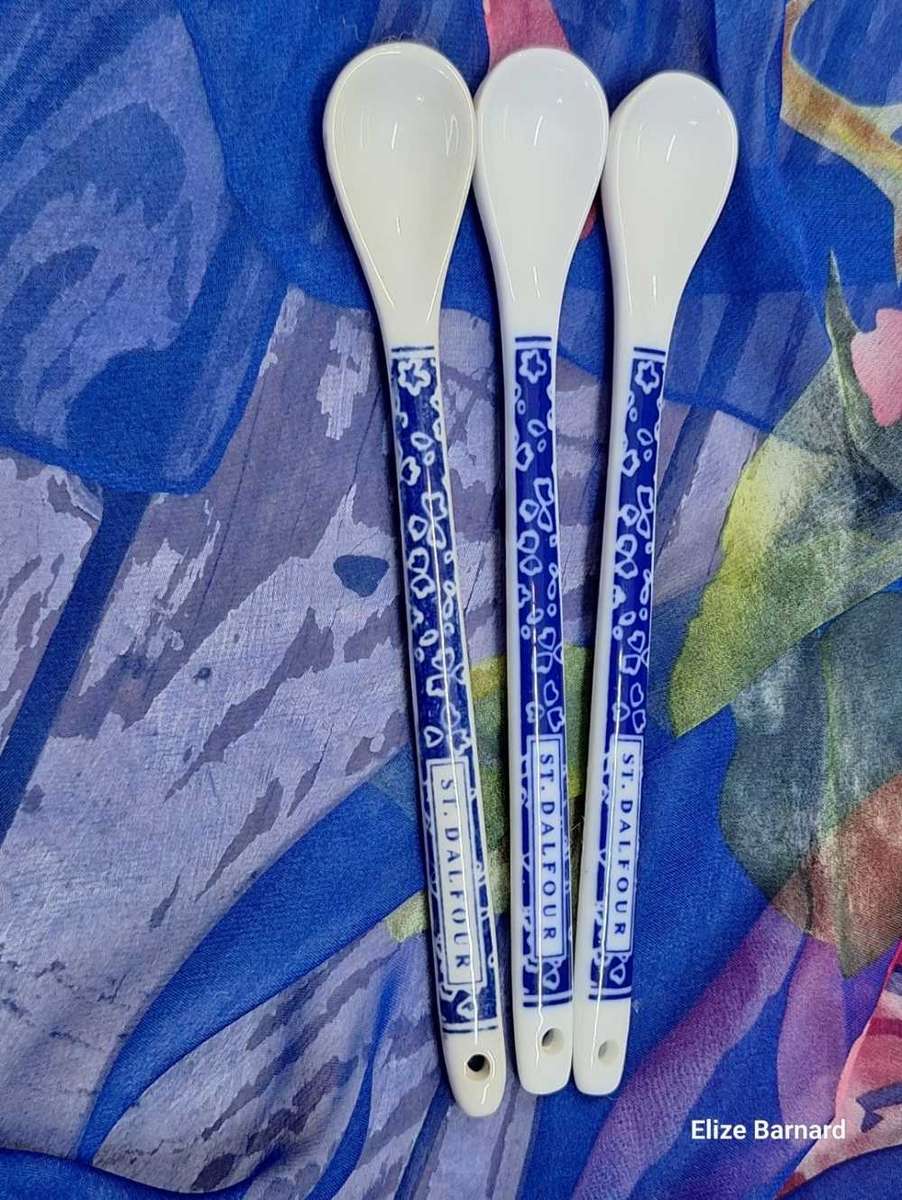 St. Balfour Set of 3 Vintage French Porcelain Jam Tea Cocktail Spoon Blue White