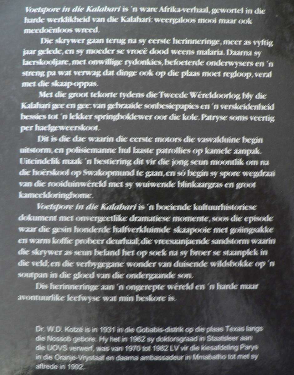 Kalahari-kind en Voetspore in die Kalahari deur Willem D. Kotze (2 x Suidwes-Afrika kontreiboeke)