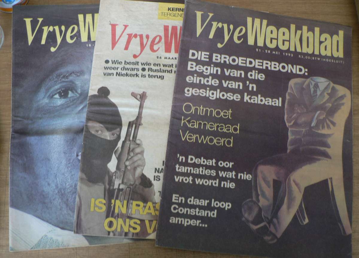 3 x Vrye Weekblad koerante (baie skaars)