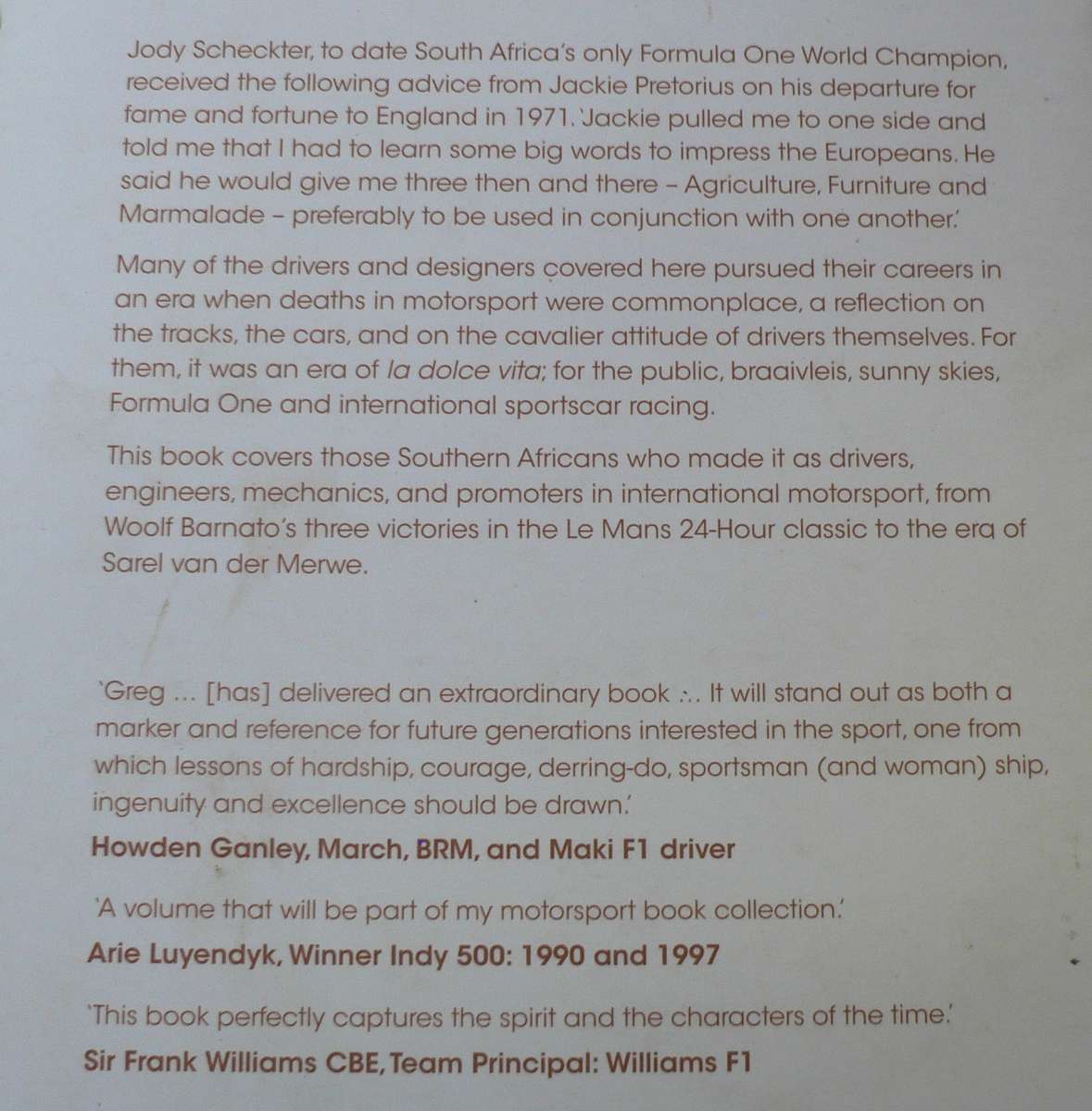 Agriculture, furniture and marmalade, South African Motorsport heroes by Greg Mills