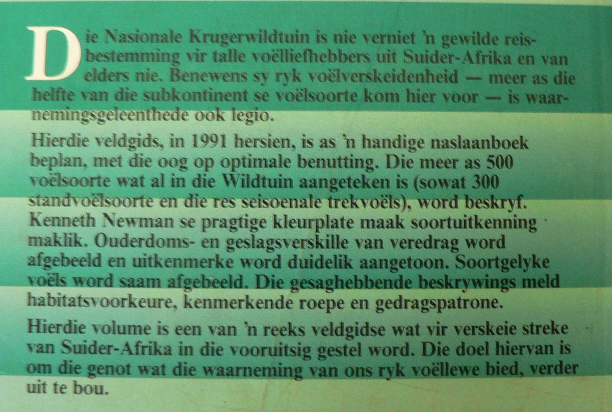 Voels van die Nasionale Krugerwildtuin deur Kenneth Newman(bird guide)