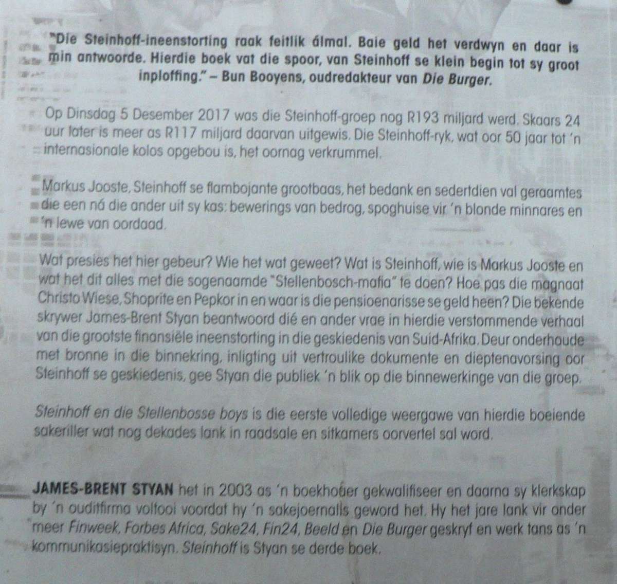 Steinhoff en die Stellenbosse Boys deur James-Brent Styan (Afrikaans ware misdaad)