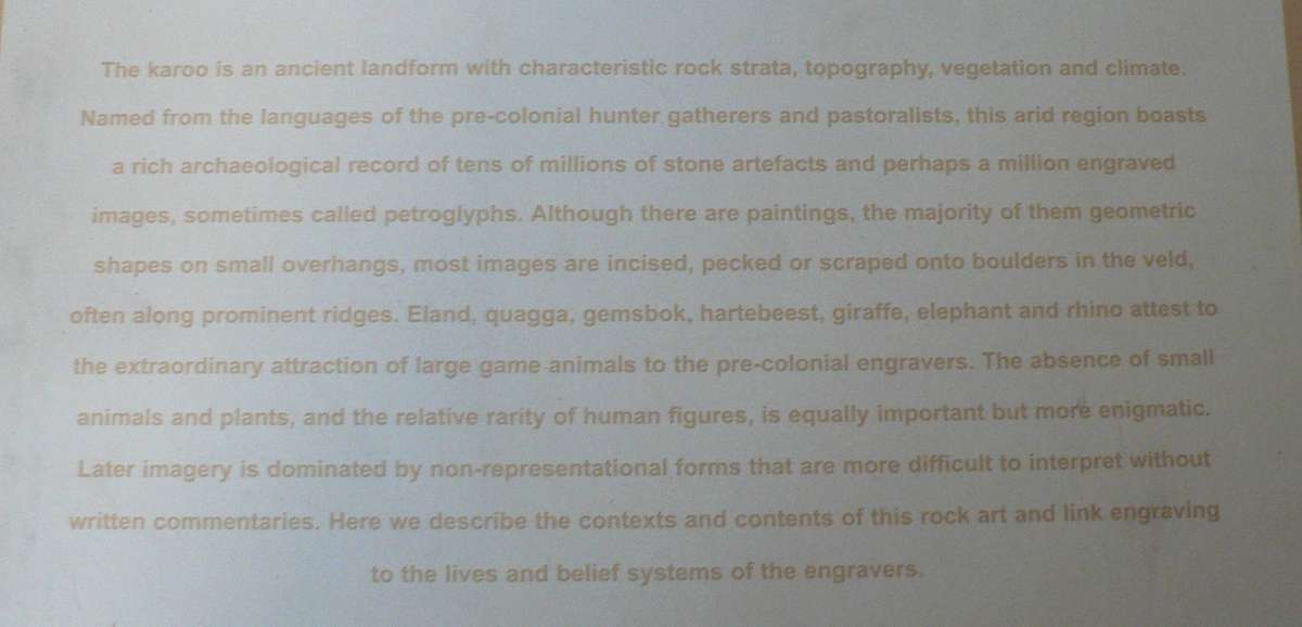 Karoo Rock engravings by John Parkington and others