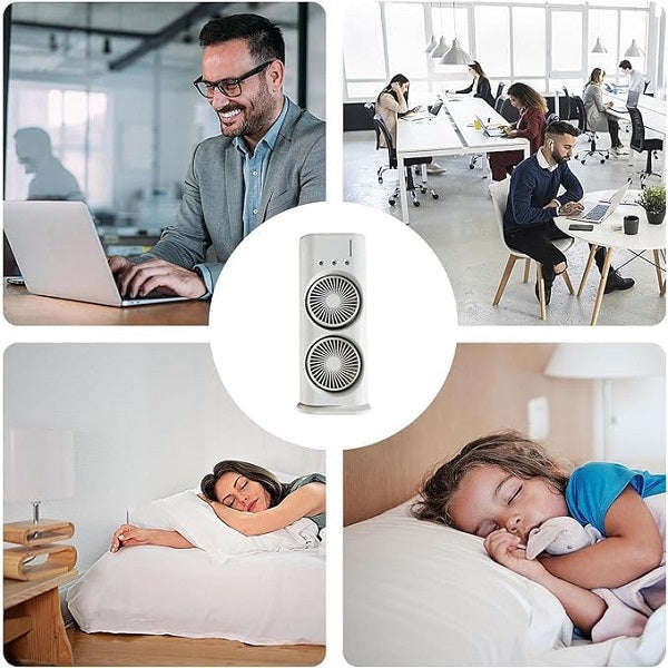 Rechargeable Led Dual Mist Fan With Light And Remote Control