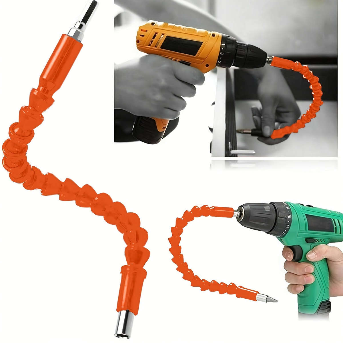 1-Piece Orange Drill Flexible Shaft Adapter - Multi-Purpose Screwdriver Extension Holder With Safety