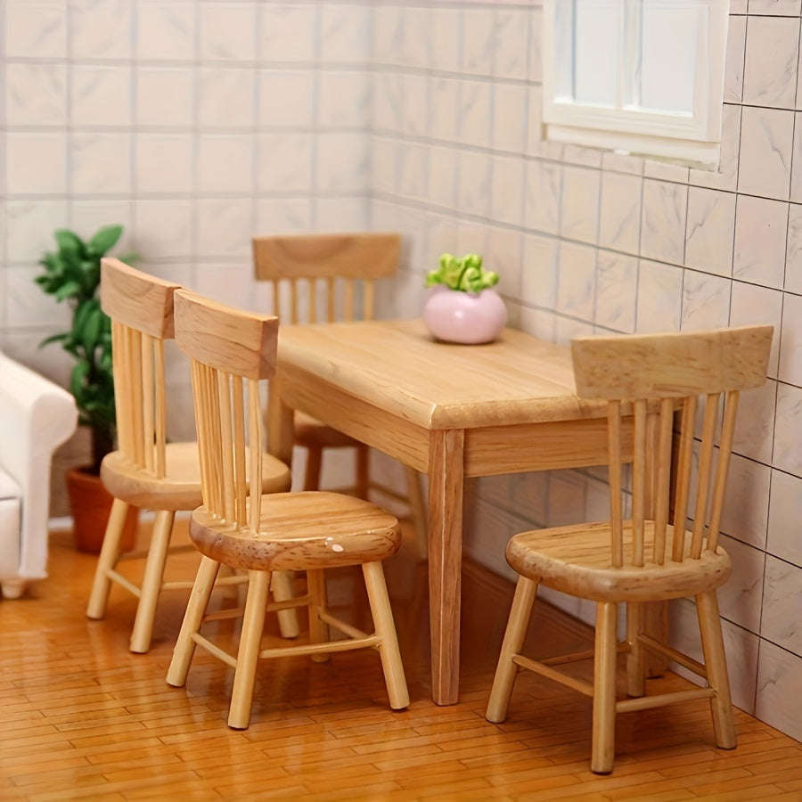 5 Piece Mini Wooden Dining Table Set - Perfect For Living Room Decor, Includes Stable And Chair Mini