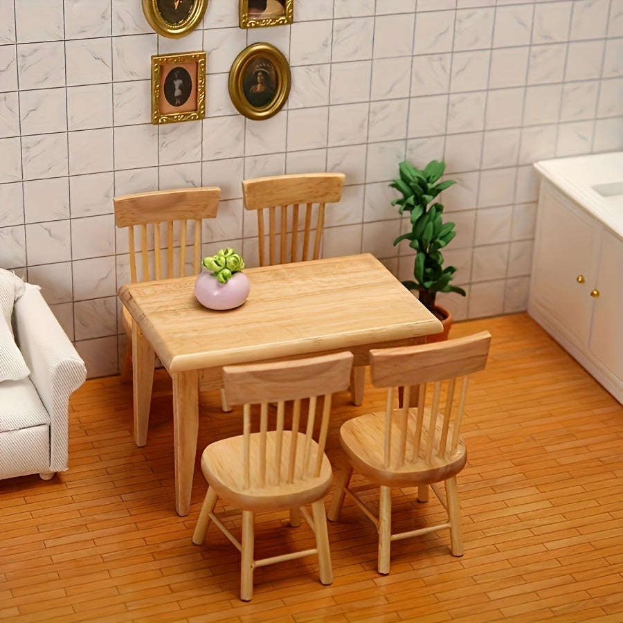 5 Piece Mini Wooden Dining Table Set - Perfect For Living Room Decor, Includes Stable And Chair Mini