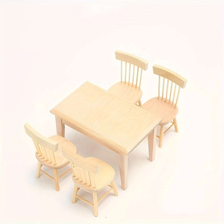 5 Piece Mini Wooden Dining Table Set - Perfect For Living Room Decor, Includes Stable And Chair Mini