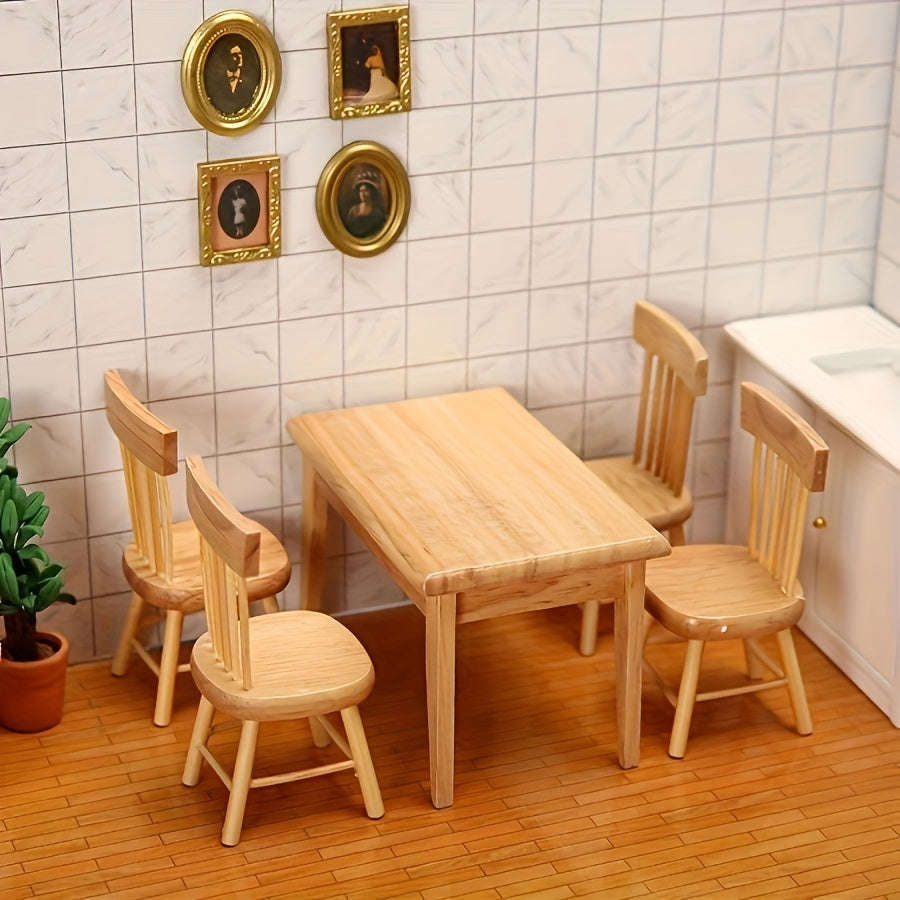 5 Piece Mini Wooden Dining Table Set - Perfect For Living Room Decor, Includes Stable And Chair Mini
